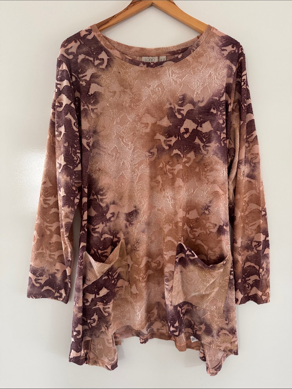 Logo by Lori Goldstein Tunic 3X Top Jacquard Textured Pockets 3/4 Sleeve